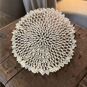 Tatted Handmade Vintage Cotton Doily - Taupe Lace Round
